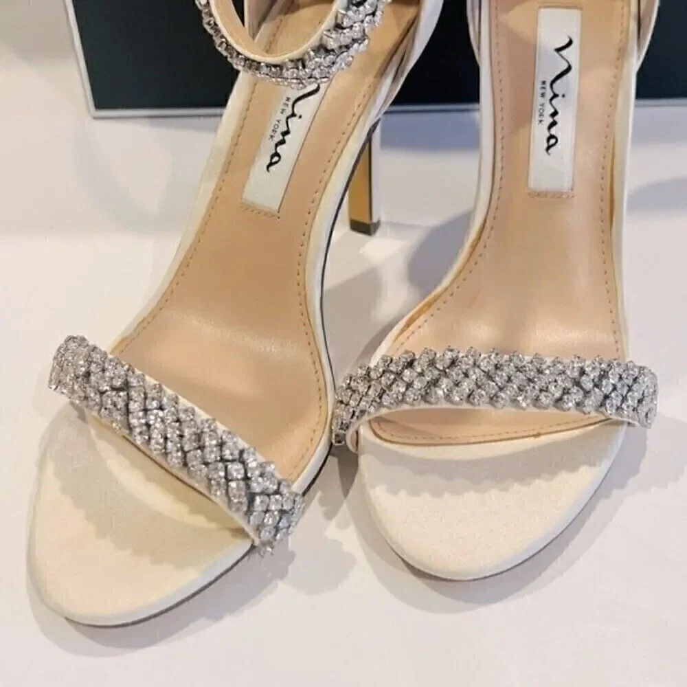 NINA Women's Ivory Vauna Ankle Strap Sandal $108.95 Rows of crystals shoes